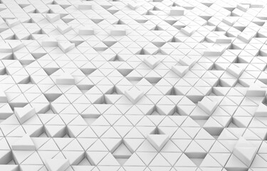 White triangular abstract background. Modern grunge triangle surface. 3d Rendering grid structure.