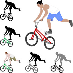 Fototapeta premium bmx stunt bicyclist silhouette and color illustration - vector