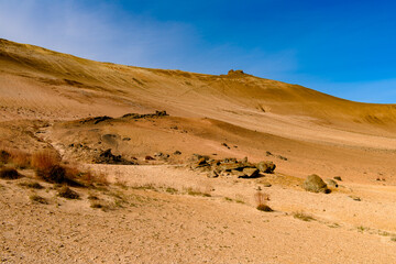 Amazing view of Namafjall, a high-temperature geothermal area with fumaroles and mud pots in Iceland