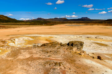 Namafjall, a high-temperature geothermal area with fumaroles and mud pots in Iceland