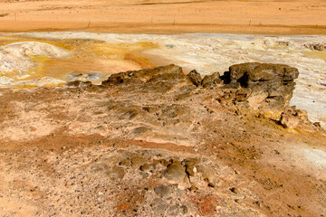 Namafjall, a high-temperature geothermal area with fumaroles and mud pots in Iceland