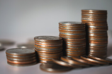 business financial strategy concept group row of coin stack money saving and investment plan. economy marketing and banking.