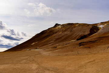 Namafjall, a high-temperature geothermal area with fumaroles and mud pots in Iceland