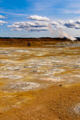 Namafjall, a high-temperature geothermal area with fumaroles and mud pots in Iceland