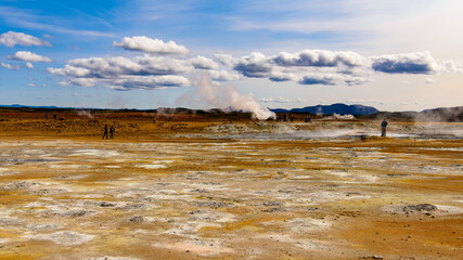 Namafjall, a high-temperature geothermal area with fumaroles and mud pots in Iceland