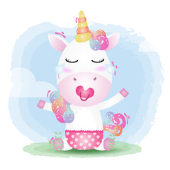 cute baby unicorn in the children's style. cute cartoon baby unicorn vector illustration