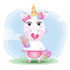 cute baby unicorn in the children's style. cute cartoon baby unicorn vector illustration