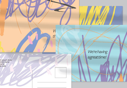 Colorful Scribbles Horizontal Postcard Layout