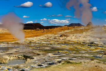 Namafjall, a high-temperature geothermal area with fumaroles and mud pots in Iceland