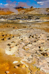 Namafjall, a high-temperature geothermal area with fumaroles and mud pots in Iceland