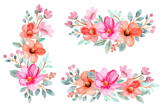 watercolor pink flower bouquet collection