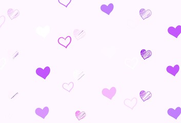 Light Purple, Pink vector background with Shining hearts.