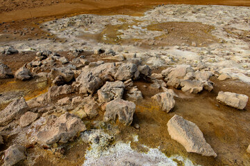 Namafjall, a high-temperature geothermal area with fumaroles and mud pots in Iceland