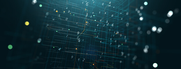Obraz premium Abstract tech and science background. 3d illustration. Dots and lines geometric graphics.Cyberspace and internet concept.