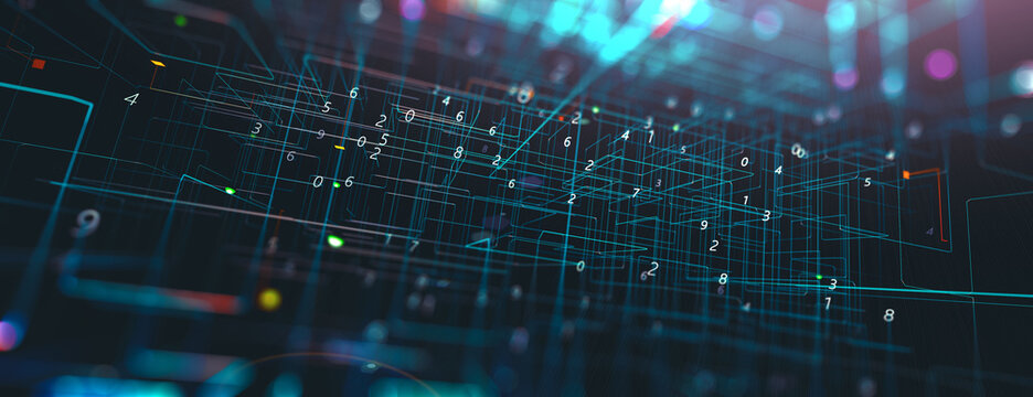 Abstract tech and science background. 3d illustration. Dots and lines geometric graphics.Cyberspace and internet concept.
