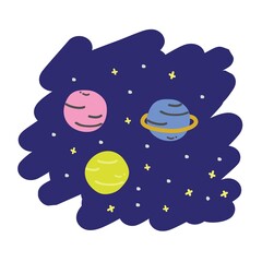 cartoon planet hand drawn vector in the night sky
