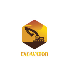 Excavator heavy equipment template vector for construction company. Excavator silhouette template vector.Creative excavator illustration for designs template. Excavator logo on a white background