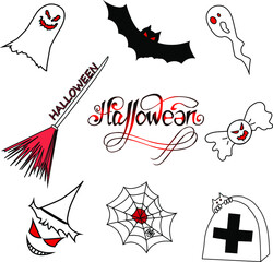 red and black set of halloween isolated elements with lettering