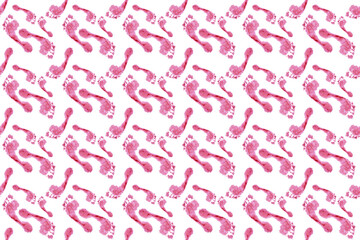 Pattern with red footprints on a white background. Leg without flat feet