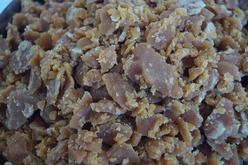The palm sugar or Jaggery on white background