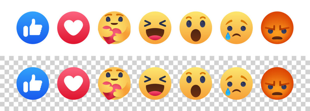 Facebook emoji. Facebook button set of 7 Emoji Reactions. We are together this is new smile. Vinnitsa, Ukraine - June 17, 2020