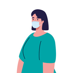 woman wearing medical protective mask against covid 19 vector illustration design