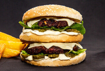 hamburger on a black background