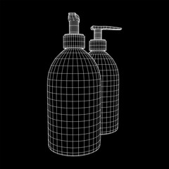 Hand sanitizer alcohol bottle for hygiene. Disinfection concept. Wireframe low poly mesh vector illustration.