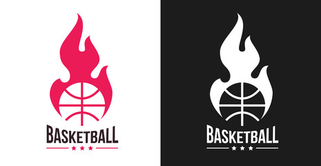 Basketball logo, badge or label concept. Creative design template composition for branding sport club, championship, competition. Modern vector illustration.