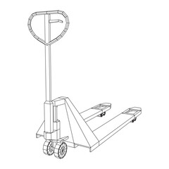Hand pallet jack lift. Manual forklift. Logistics shipping concept. Wireframe low poly mesh vector illustration.