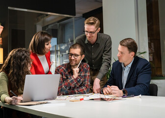 Architects Team Are Working On Paper Blueprint. Business Woman Suggest Idea To Designer. Concept Of Construction, Architecture, Development And Creative.