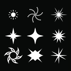 Fototapeta na wymiar Set White Collection Star Icons Sparkles Vector Symbols Shine Elements