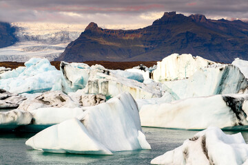 Icebergs of Jokulsarlon, a large glacial lake in southeast Iceland, Vatnajokull National Park