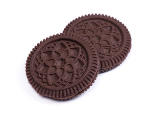Heap of double chocolate cookies with filling