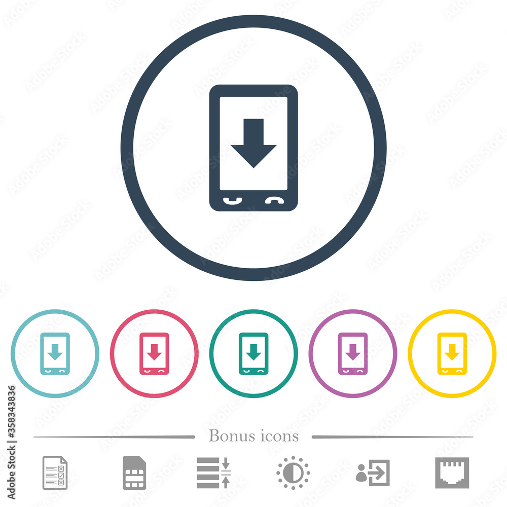 Poster mobile scroll down flat color icons in round outlines
