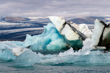 Beautiful view of Jokulsarlon, a large glacial lake in southeast Iceland, Vatnajokull National Park
