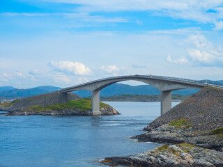 Storseisundet Bridge on the Atlantic road route in Norway,  beautiful sea holiday landscape.
