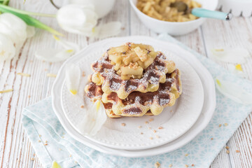 Apple pie waffles with apples