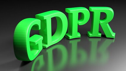 GDPR green write on black glossy desk - 3D rendering illustration