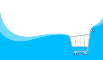 banner blue and white copy space for shopping online, icon cart on banner template, basket purchase in online shop background, trolley cart symbol for banner e-commerce, cart simple flat advertising © cgdeaw