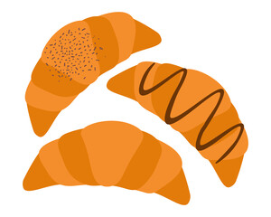 Set Croissant with chocolate vector food illustration.