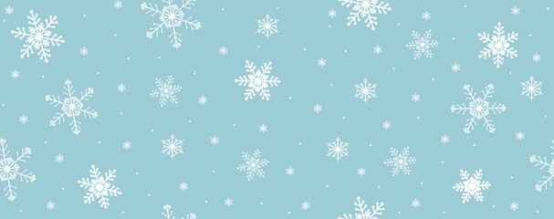 Naklejka na ściany i meble Seamless snowflakes banner on a blue background vector illustration