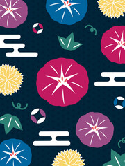 アサガオ 雅な和柄背景素材