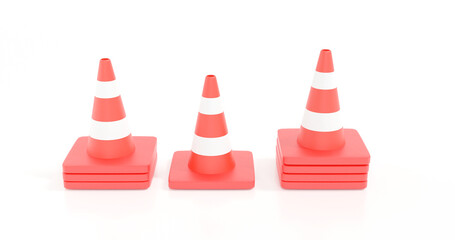 Traffic cone  on reflective white background.3d render
