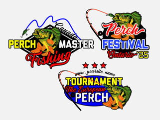 Yellow Perch Fish Logos. Isolated on White Background. Vector Illustration.