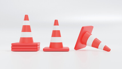 Traffic cone  on reflective white background.3d render