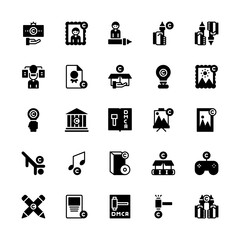 Set of copyright, creativity, patent glyph style icon - vector