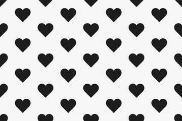 Black hearts on a white background. Seamless texture.