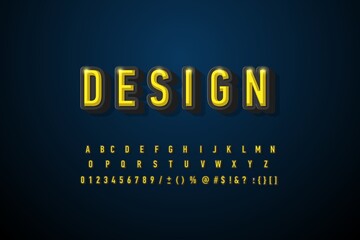 3D Alphabet. Retro typography with rich colors and a juicy delicious look. vector illustration.Black and yellow font style, large letters.