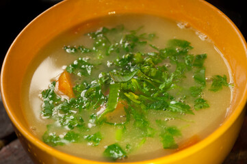 Vegetarian soup with greens.